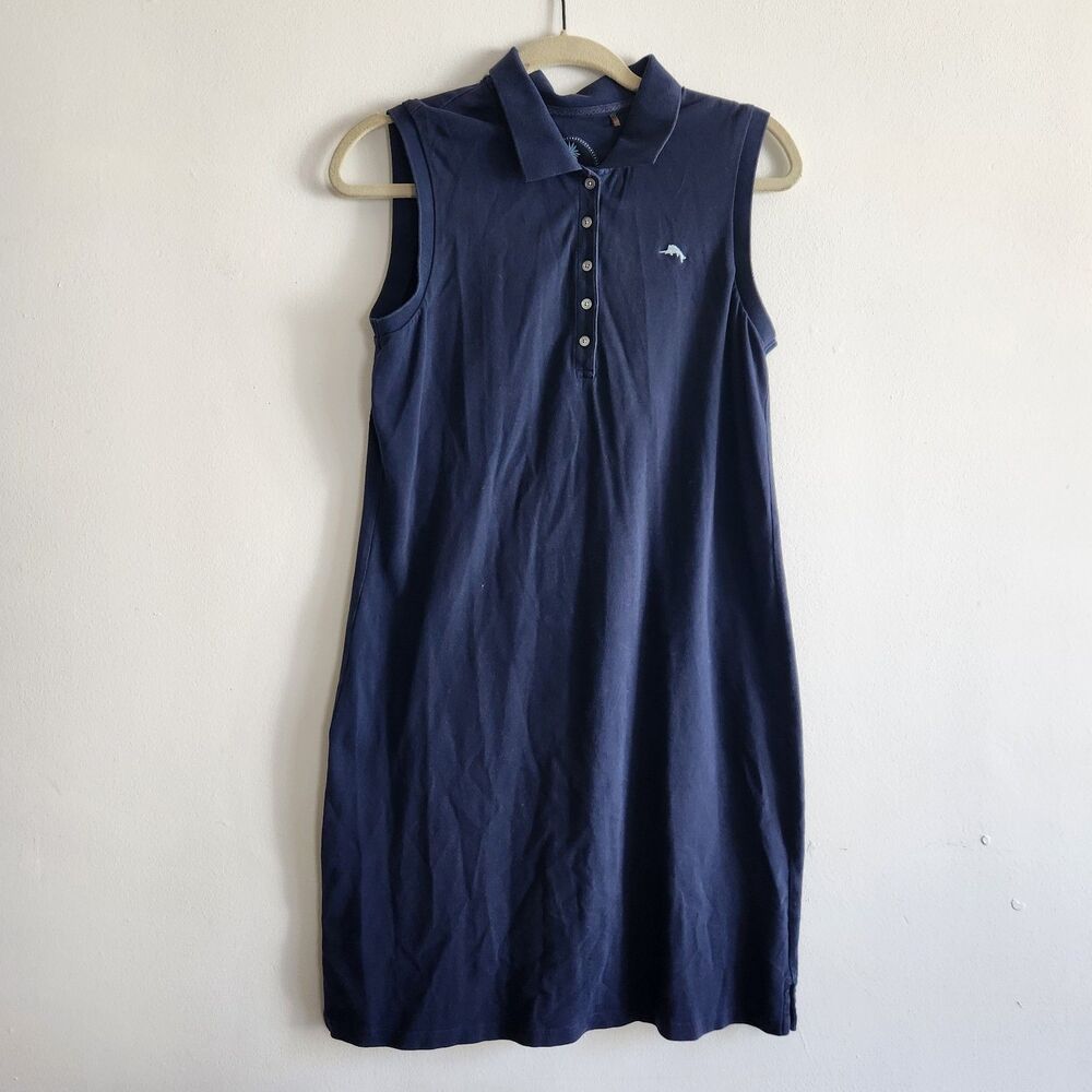 Tommy Bahama Sleeveless Polo Shirt Dress Blue M Button Details tennis court